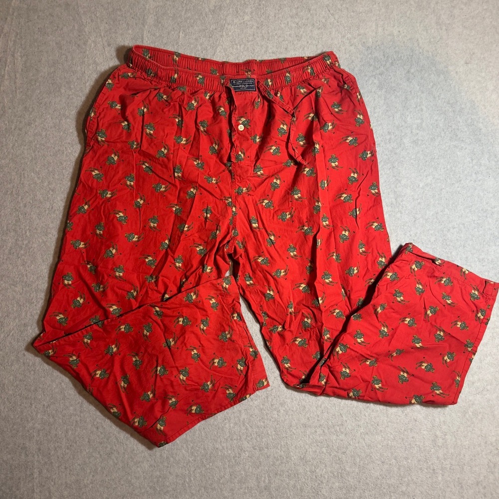 Polo Ralph Lauren Mens Red Skiing Polo Bear Pajama Pants Sleepwear Large